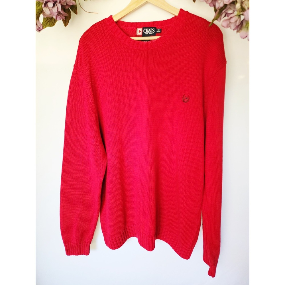 CHAPS MENS XL RED THICK‎ LONG SLEEVE SWEATER 100% COTTON